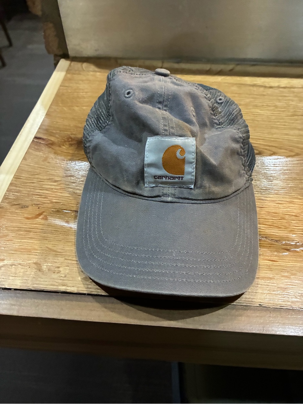 Carhartt Taupe Mesh-Back Cap with Gold Logo Patch